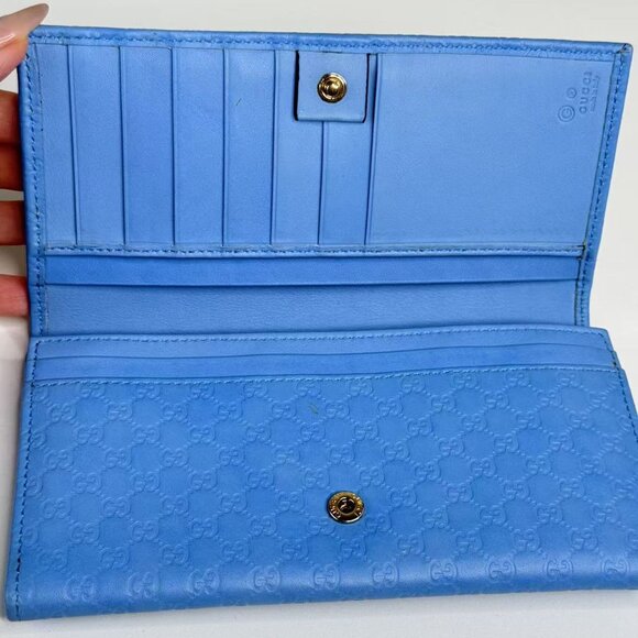 Gucci GG Logo Printed Blue Leather Wallet - Elegant & Versatile Small Leather Go - Picture 7 of 8